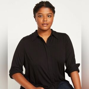 Universal Standard Black Elbe Jersey Button Down Shirt. Size M